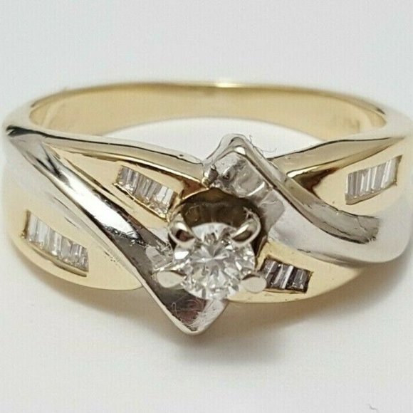 Unique 14K Karat Solid Two Tone Multi Tone Gold Designer Diamond Ring Size 6.25